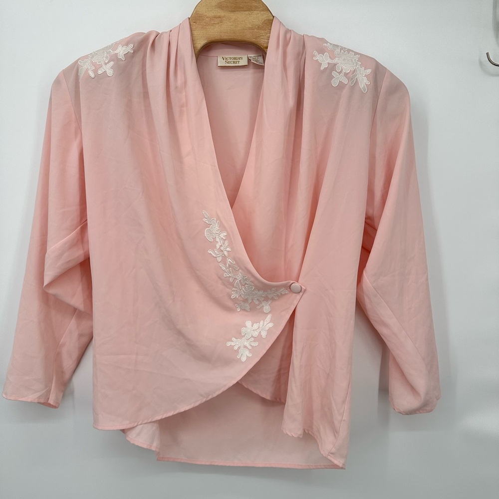 Victorias Secret Gold Label Pink Satin Button-Front Long-Sleeve Top‎ M/L